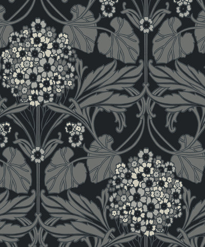 product image of Floral Hydrangea Wallpaper in Ebony & Charcoal 551
