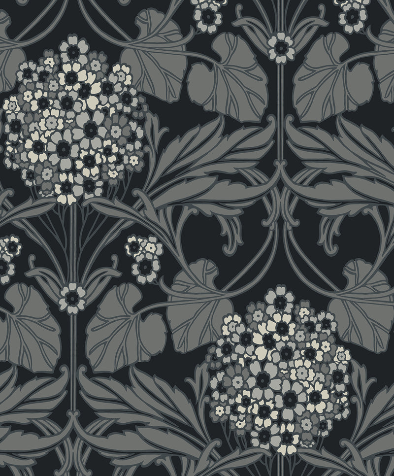 media image for Floral Hydrangea Wallpaper in Ebony & Charcoal 225