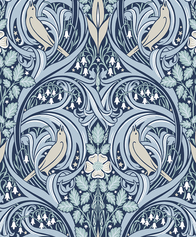 product image of Bird Scroll Wallpaper in Denim & Blue Mist 567