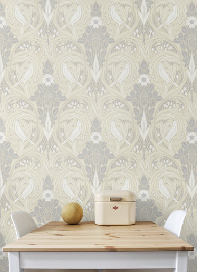 product image for Bird Scroll Wallpaper in Swiss Coffee & Grey 44