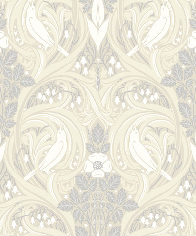 product image for Bird Scroll Wallpaper in Swiss Coffee & Grey 25