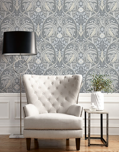 product image for Bird Scroll Wallpaper in Argos Grey & Linen 48