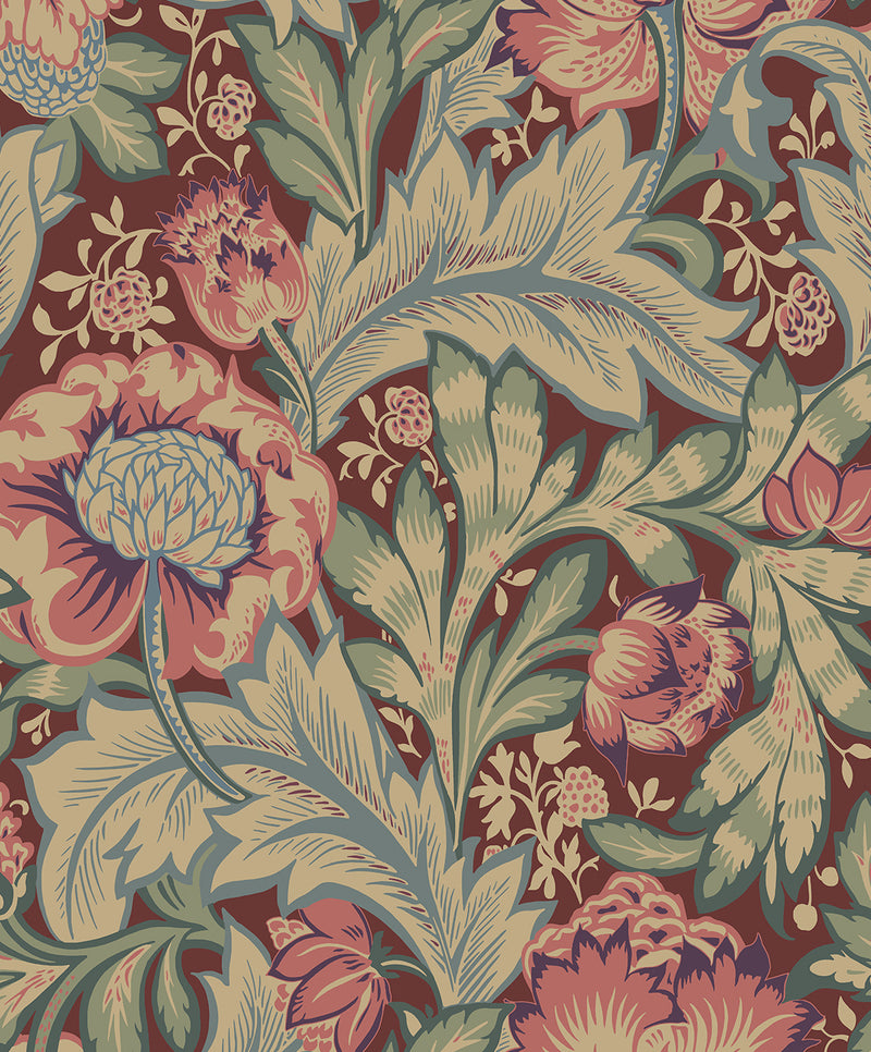 media image for Acanthus Garden Wallpaper in Deep Mauve & Aegean Blue 234