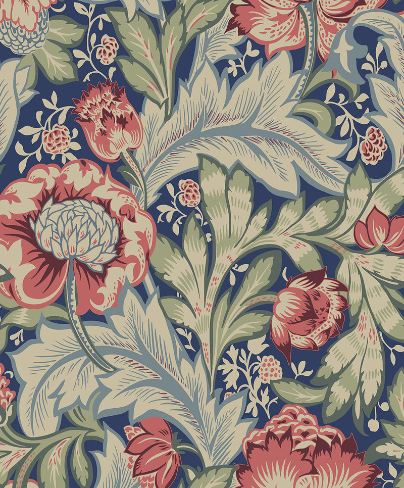 media image for Acanthus Garden Wallpaper in Marine Blue & Watermelon 223