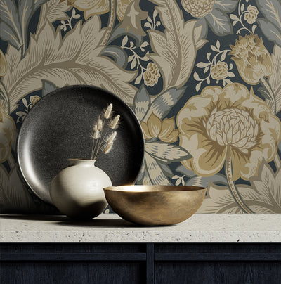 product image for Acanthus Garden Wallpaper in Midnight Blue & Beige 62