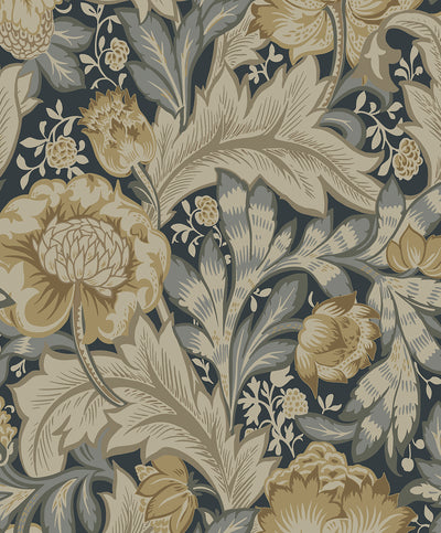 product image for Acanthus Garden Wallpaper in Midnight Blue & Beige 75