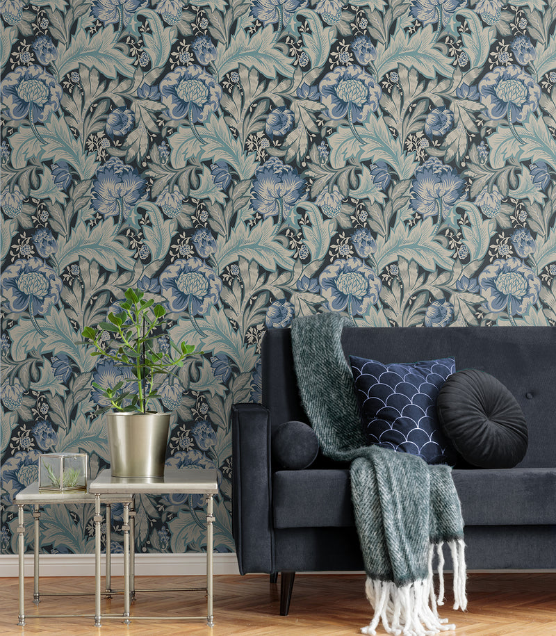 media image for Acanthus Garden Wallpaper in Bluestone & Golden 29