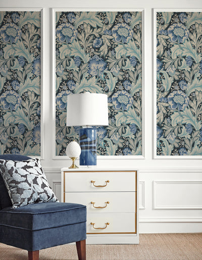 product image for Acanthus Garden Wallpaper in Bluestone & Golden 18