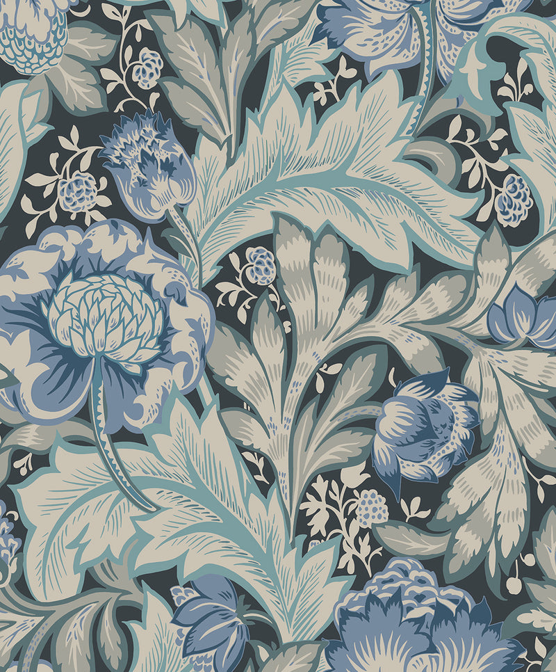 media image for Acanthus Garden Wallpaper in Bluestone & Golden 211