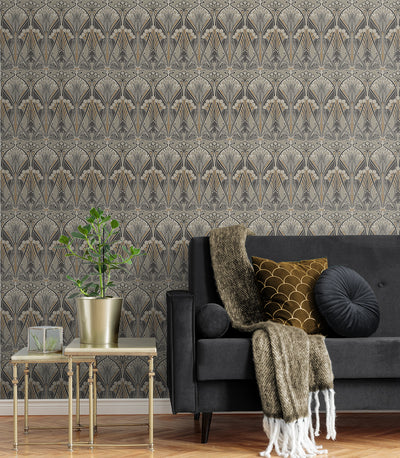 product image for Dragonfly Damask Wallpaper in Bronze & Smoke 60