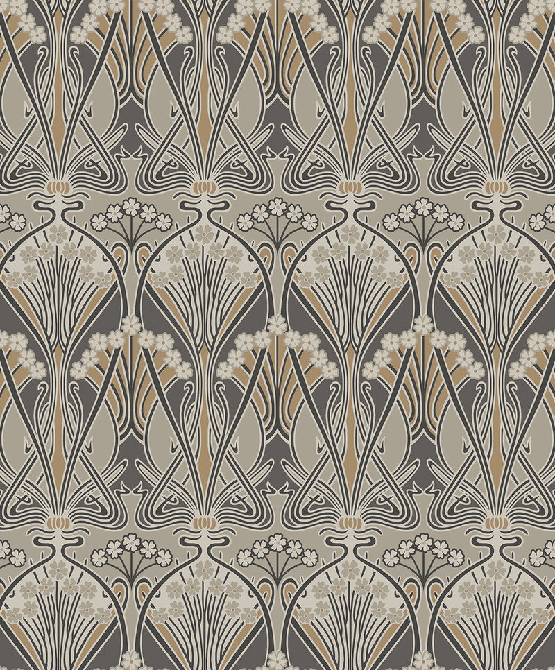 media image for Dragonfly Damask Wallpaper in Bronze & Smoke 296