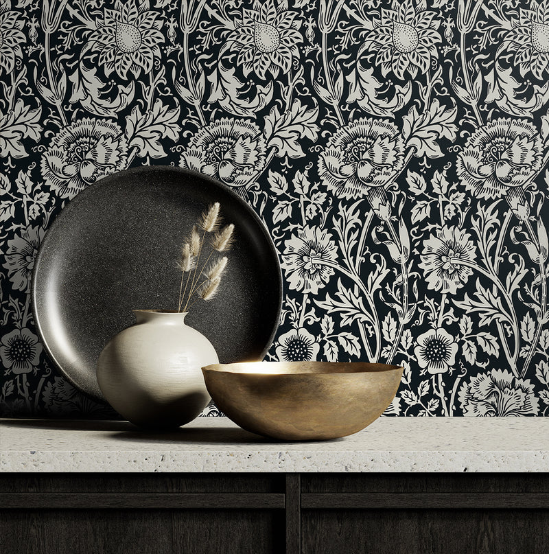 media image for Tonal Floral Trail Wallpaper in Ebony 266