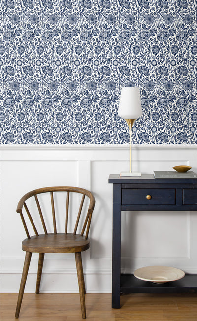 product image for Tonal Floral Trail Wallpaper in Navy Blue 64