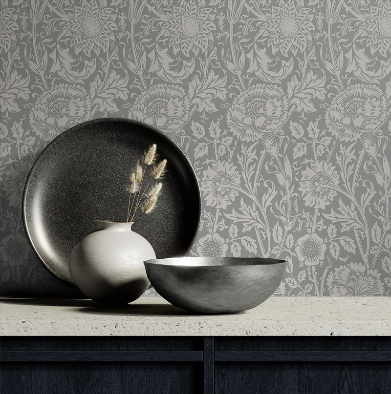 media image for Tonal Floral Trail Wallpaper in Argos Grey 20