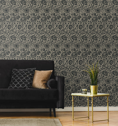 product image for Tonal Floral Trail Wallpaper in Taupe & Ebony 7