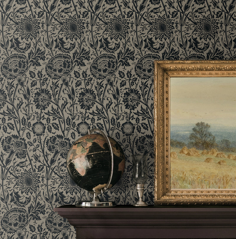 media image for Tonal Floral Trail Wallpaper in Taupe & Ebony 219