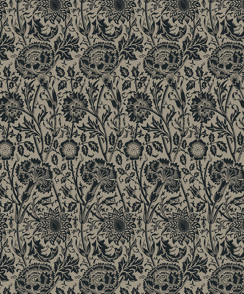 media image for Tonal Floral Trail Wallpaper in Taupe & Ebony 285