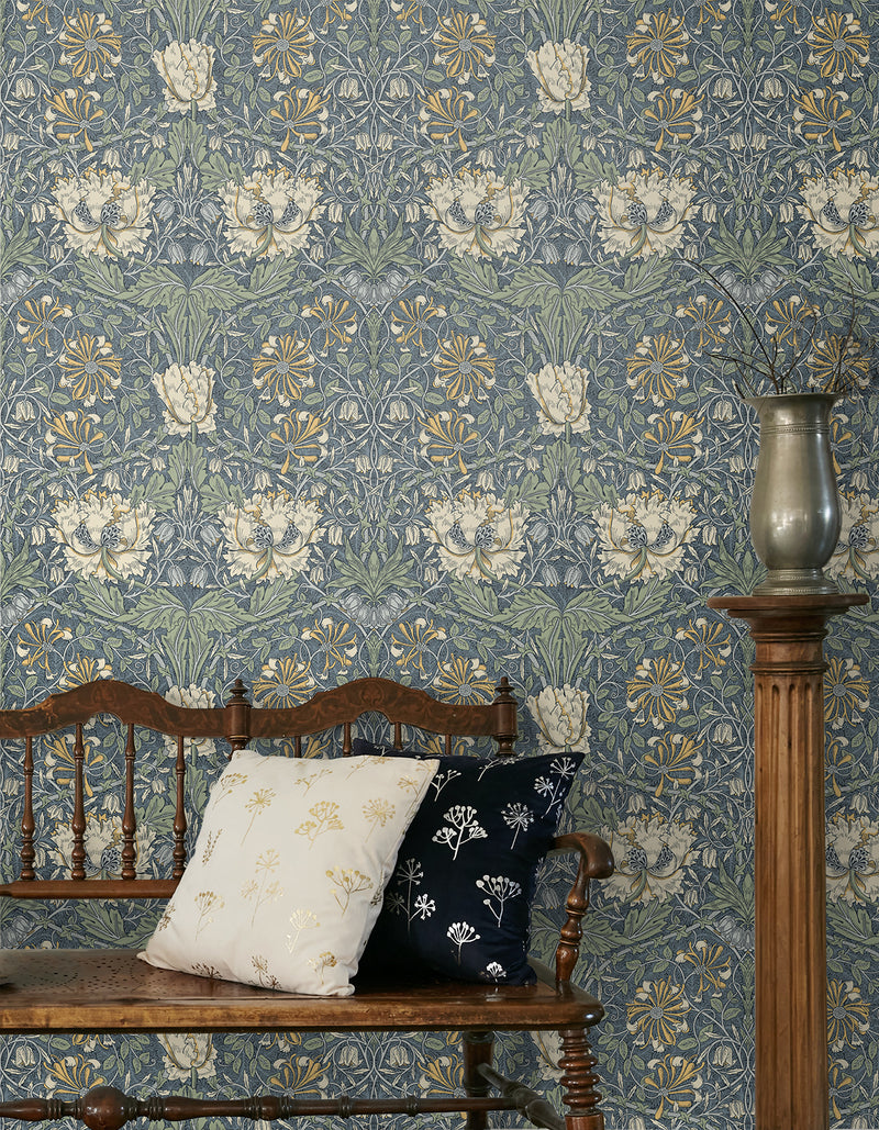 media image for Ogee Flora Wallpaper in Blue Lake & French Vanilla 284