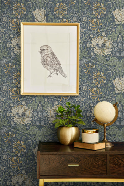 product image for Ogee Flora Wallpaper in Blue Lake & French Vanilla 61