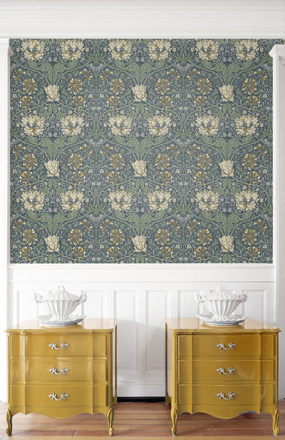 product image for Ogee Flora Wallpaper in Blue Lake & French Vanilla 94