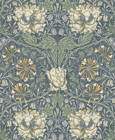 product image for Ogee Flora Wallpaper in Blue Lake & French Vanilla 52