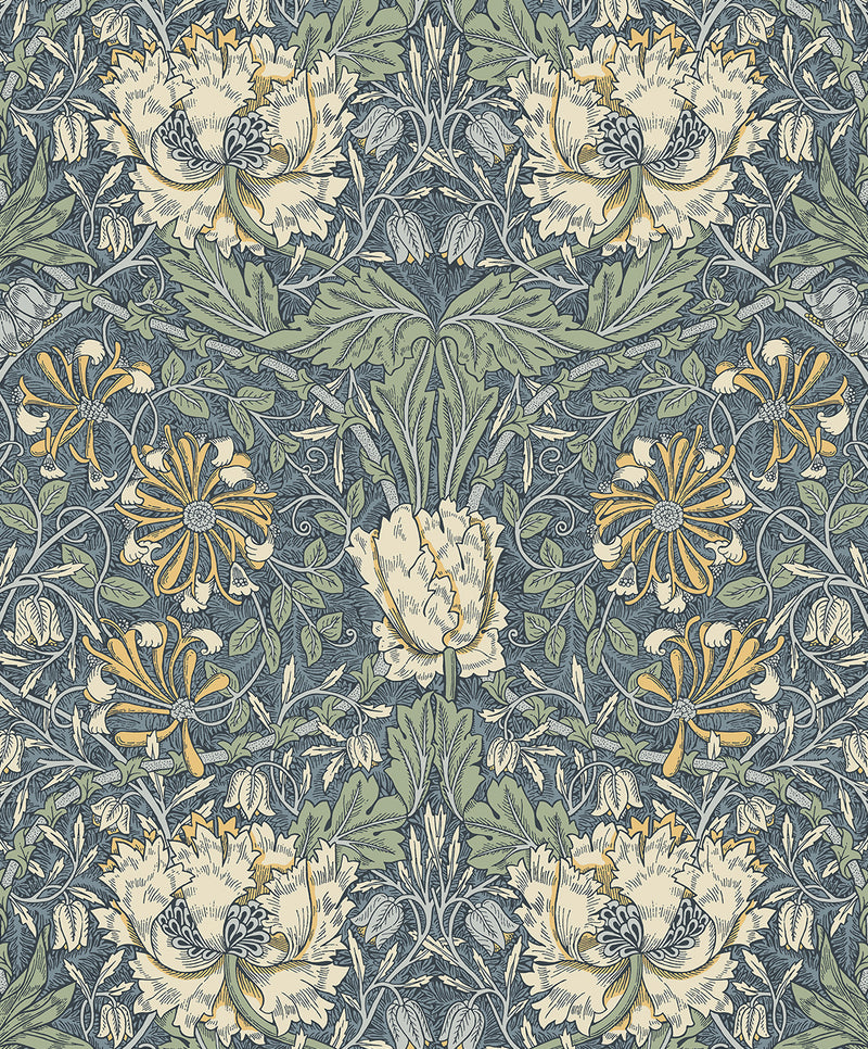 media image for Ogee Flora Wallpaper in Blue Lake & French Vanilla 291