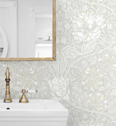 product image for Ogee Flora Wallpaper in Swiss Coffee & Light Grey 55