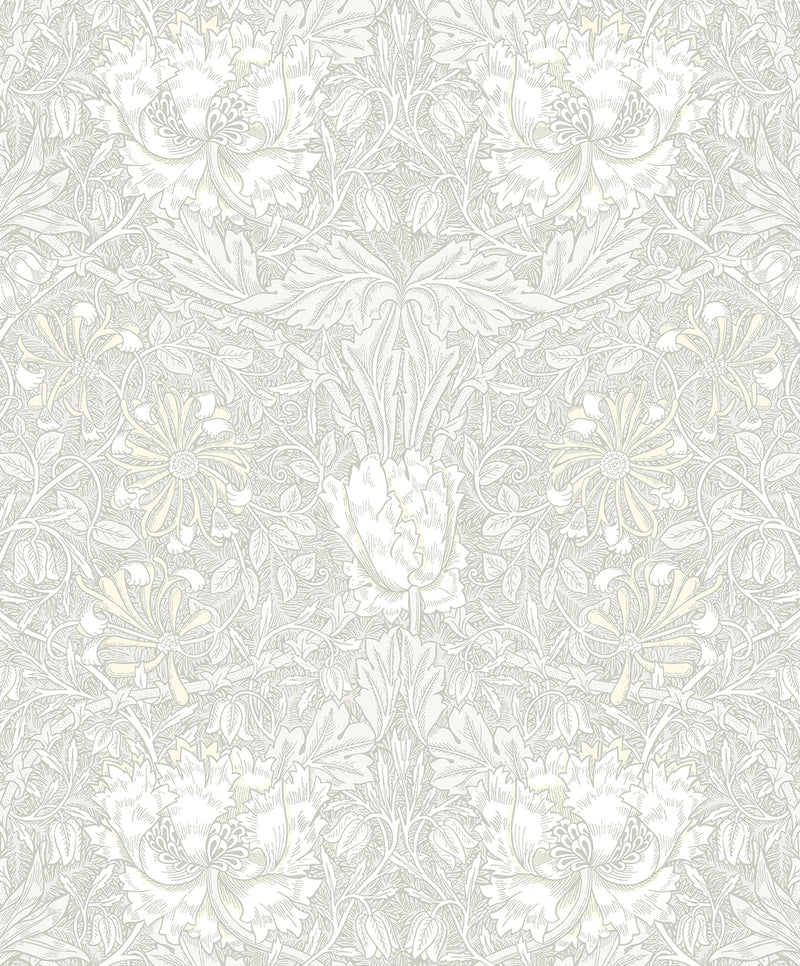 media image for Ogee Flora Wallpaper in Swiss Coffee & Light Grey 217