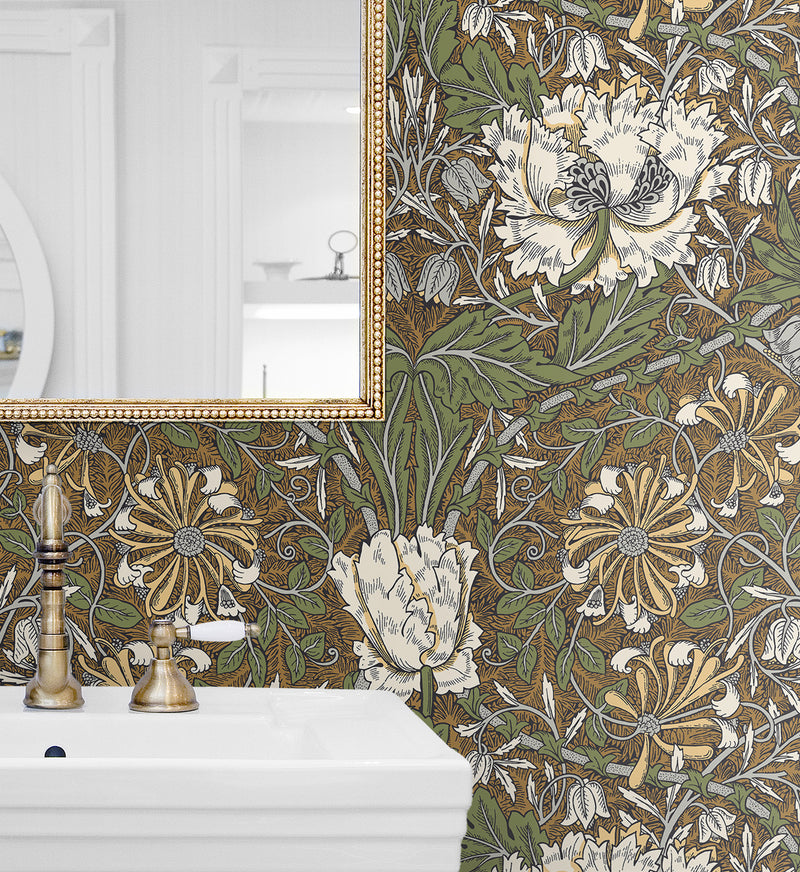 media image for Ogee Flora Wallpaper in Dijon & Sage 262