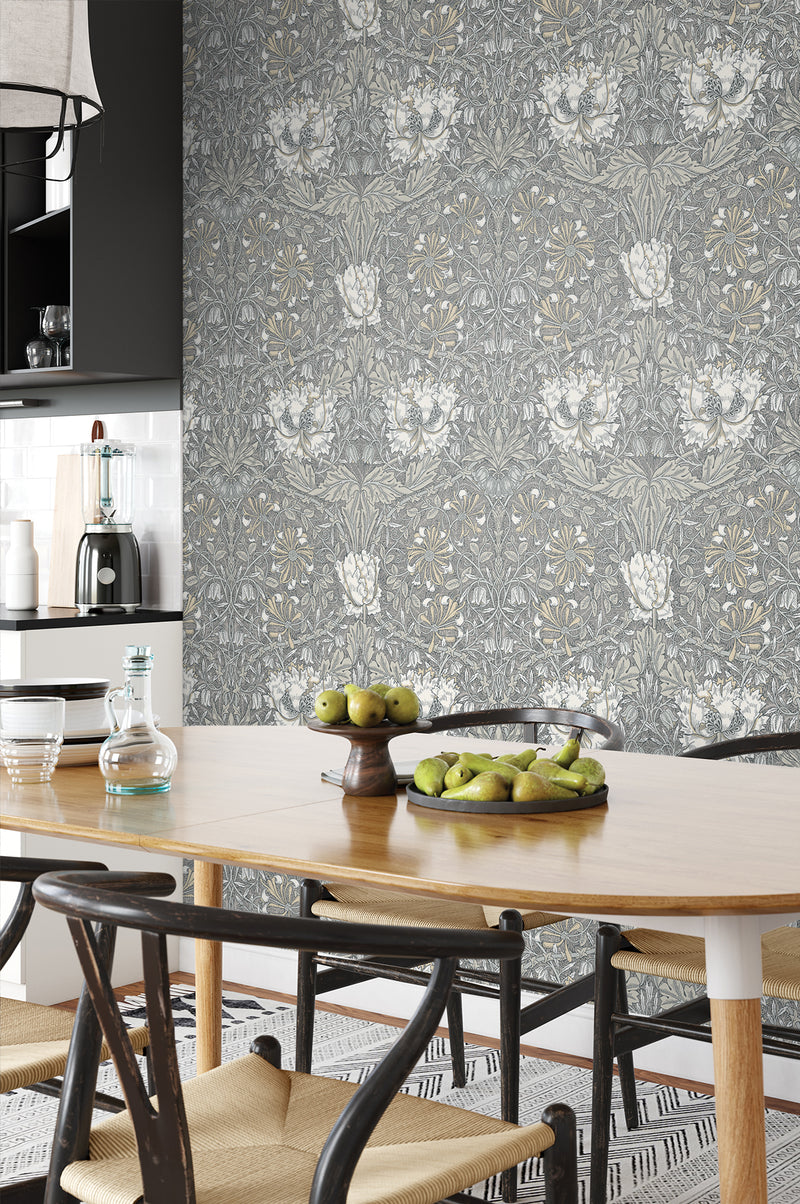 media image for Ogee Flora Wallpaper in Stone Grey & Desert Sand 276