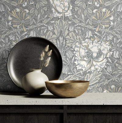 product image for Ogee Flora Wallpaper in Stone Grey & Desert Sand 95