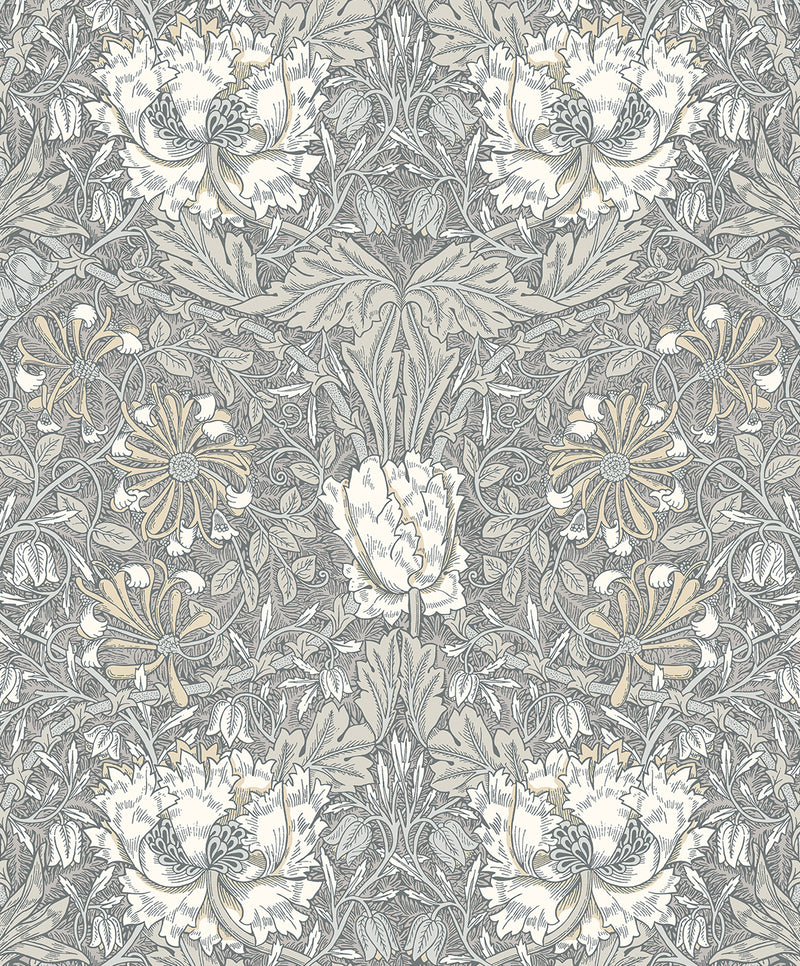 media image for Ogee Flora Wallpaper in Stone Grey & Desert Sand 212