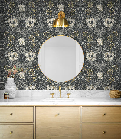 product image for Ogee Flora Wallpaper in Charcoal & Goldenrod 51