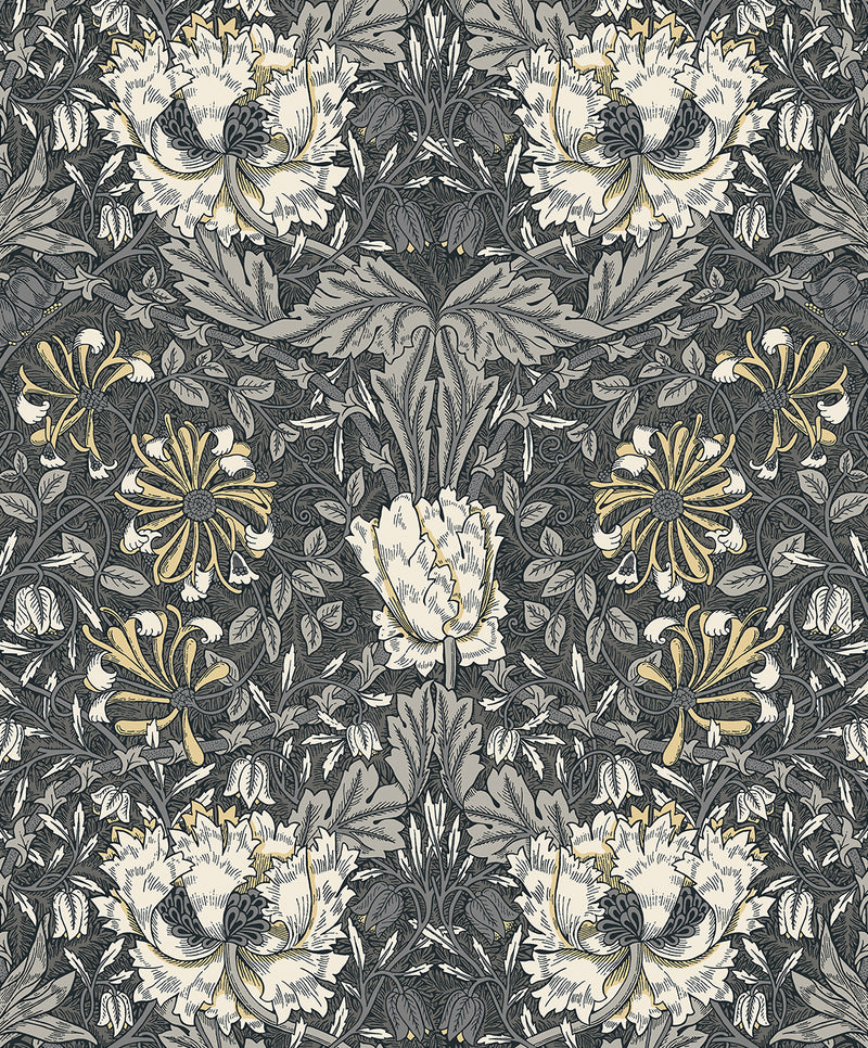 media image for Ogee Flora Wallpaper in Charcoal & Goldenrod 262