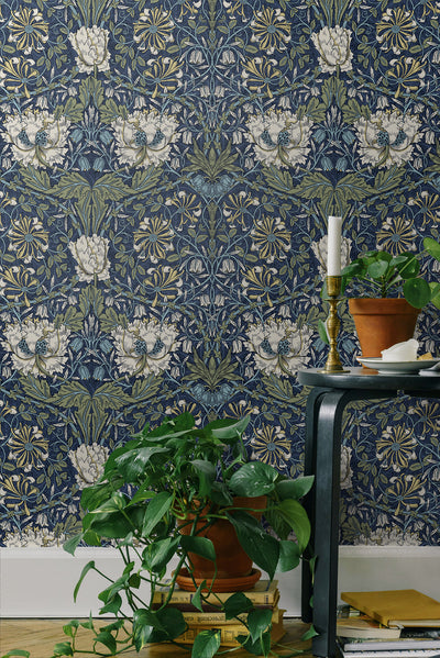 product image for Ogee Flora Wallpaper in Indigo Dye & Thyme 57