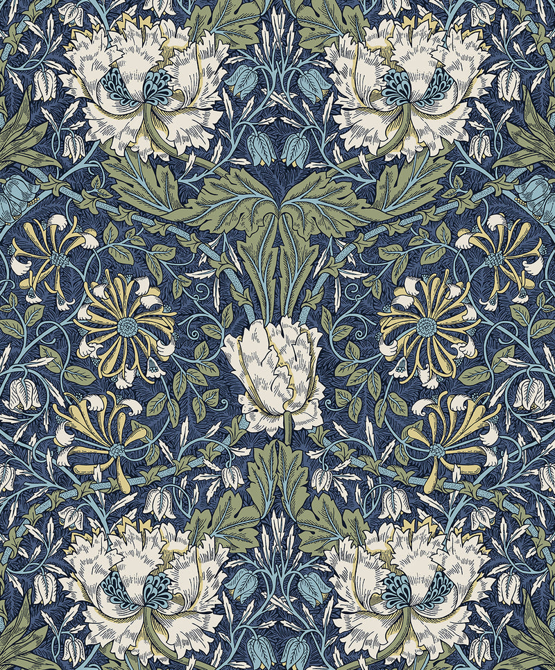 media image for Ogee Flora Wallpaper in Indigo Dye & Thyme 251