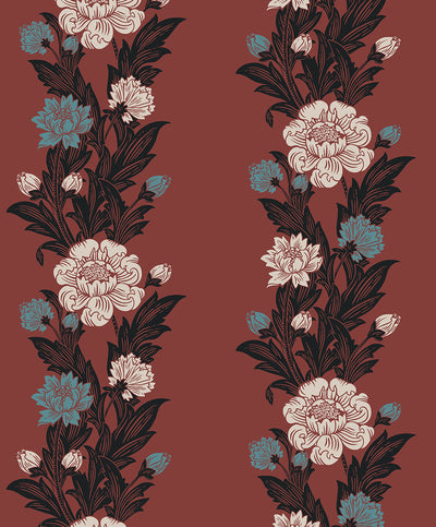 product image of Blooming Stripe Wallpaper in Pale Carmine & Aqua 578