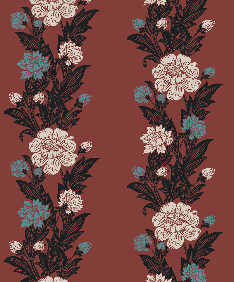 media image for Blooming Stripe Wallpaper in Pale Carmine & Aqua 264