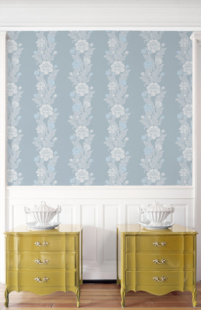 product image for Blooming Stripe Wallpaper in Baby Blue 5