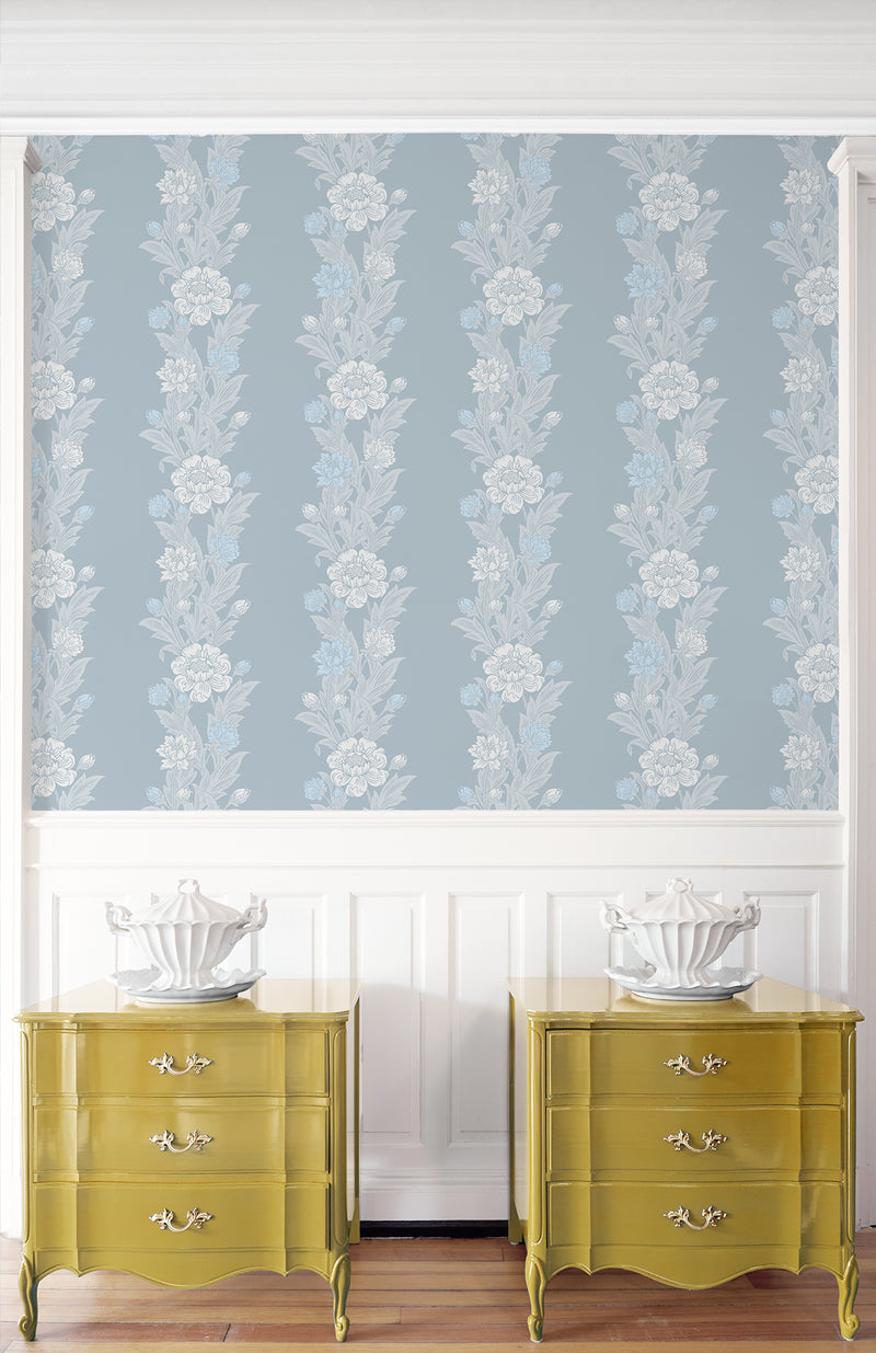 media image for Blooming Stripe Wallpaper in Baby Blue 228
