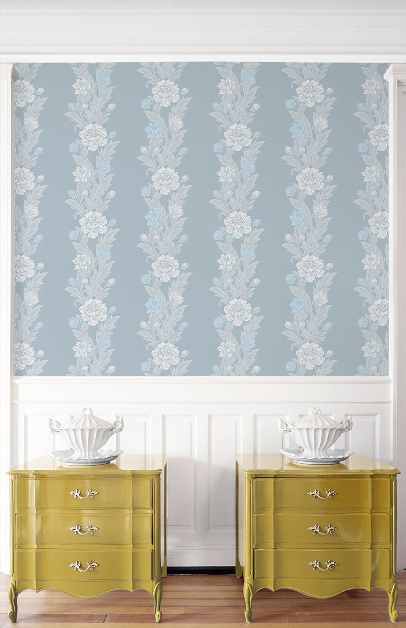 media image for Blooming Stripe Wallpaper in Baby Blue 254