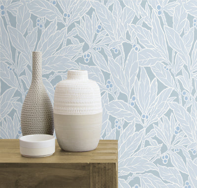 product image for Leaf and Berry Wallpaper in Powder Blue 9