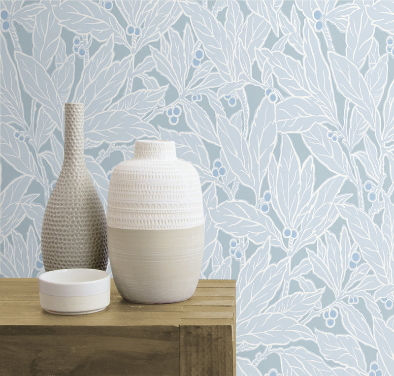 media image for Leaf and Berry Wallpaper in Powder Blue 247