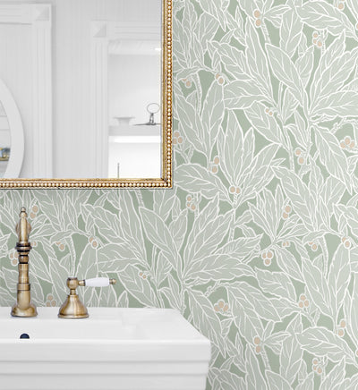 product image for Leaf and Berry Wallpaper in Spearmint 77