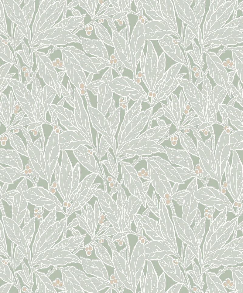 media image for Leaf and Berry Wallpaper in Spearmint 287