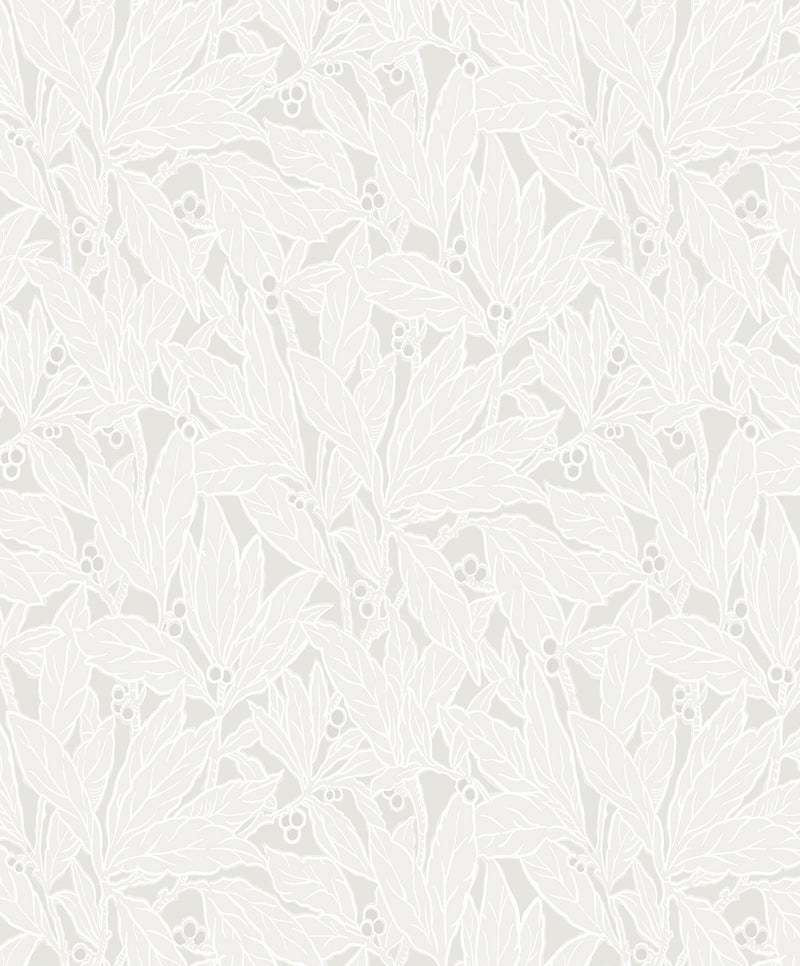 media image for Leaf and Berry Wallpaper in Dove & Metallic Pearl 239