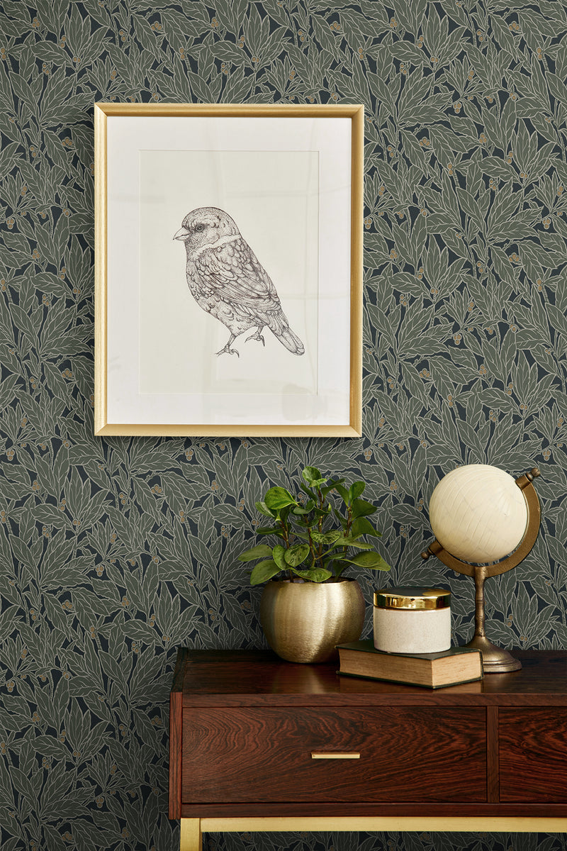 media image for Leaf and Berry Wallpaper in Rosemary 291