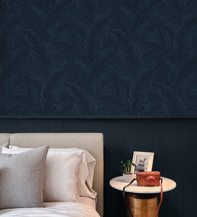 product image for Gulf Tropical Leaves Wallpaper in Navy Blue 36