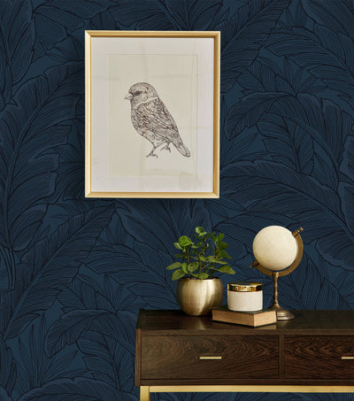 product image for Gulf Tropical Leaves Wallpaper in Navy Blue 3