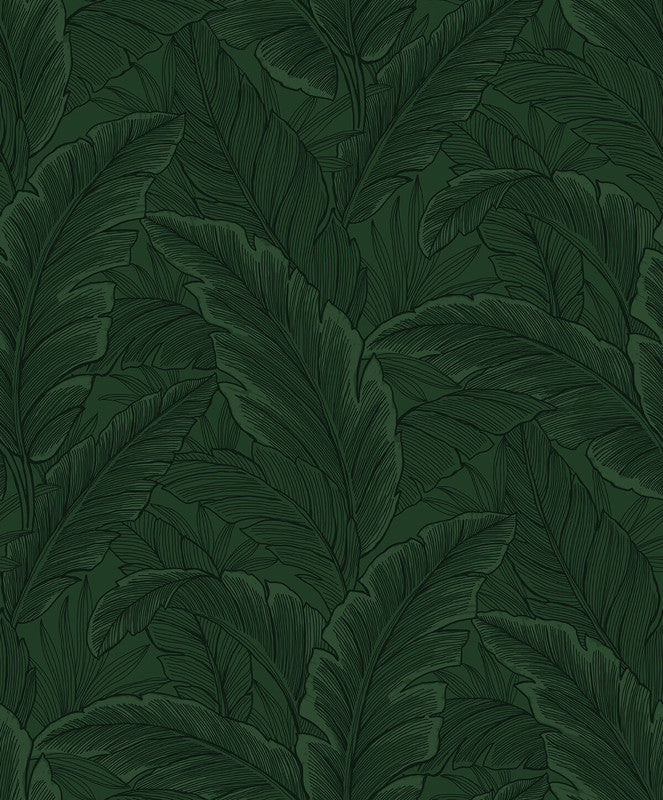 media image for Gulf Tropical Leaves Wallpaper in Forest Green 22